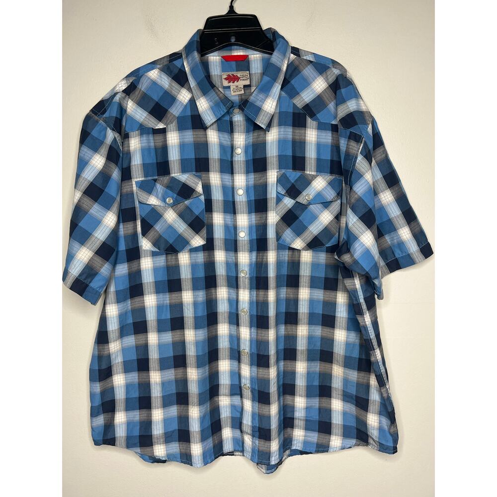 Field N Forest Short Sleeve Plaid Western Pearl Snap Shirt Mens 3XL Farm Utility